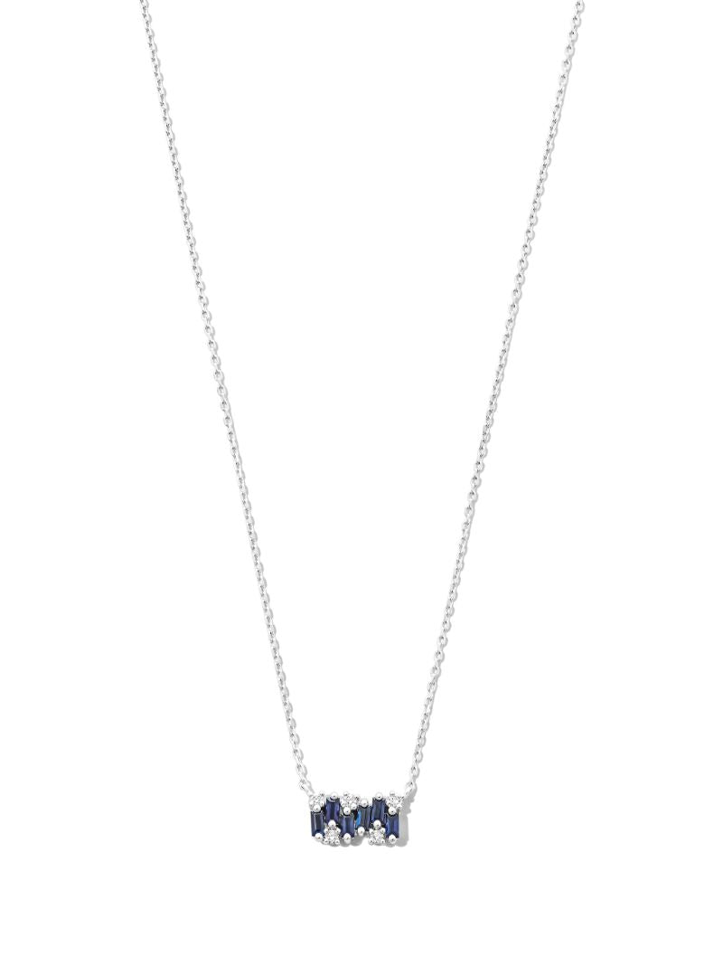 18k White Gold Shimmer Sapphire and Diamond Necklace