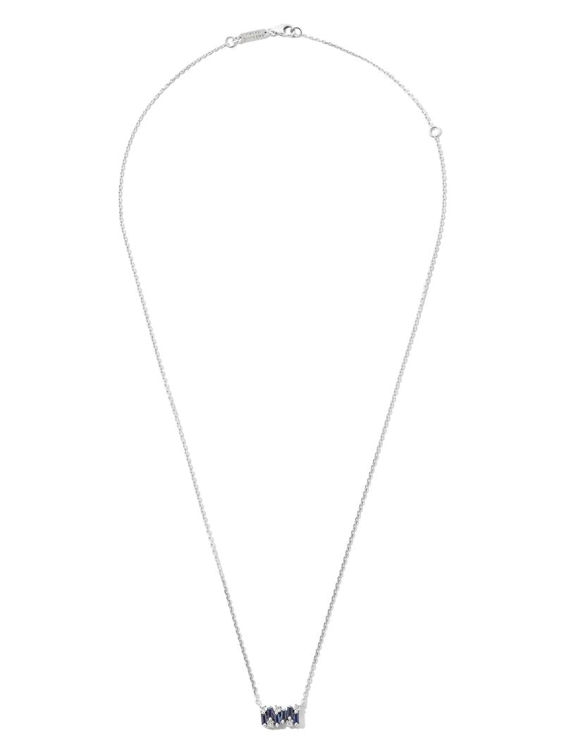 18k White Gold Shimmer Sapphire and Diamond Necklace