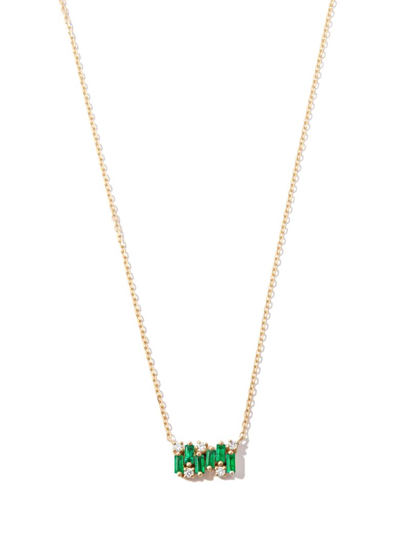 18k White Gold Shimmer Emerald and Diamond Necklace