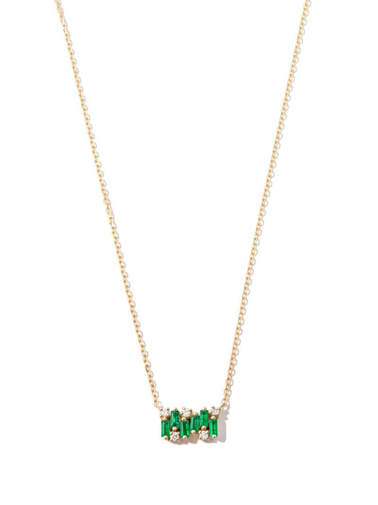 18k White Gold Shimmer Emerald and Diamond Necklace