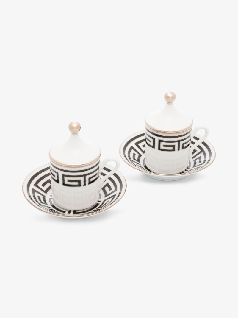 White Labirinto Nero Porcelain Espresso Cup Set
