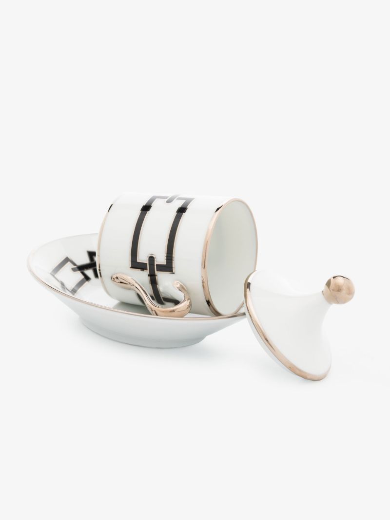 White Catene Nero Porcelain Espresso Cup Set