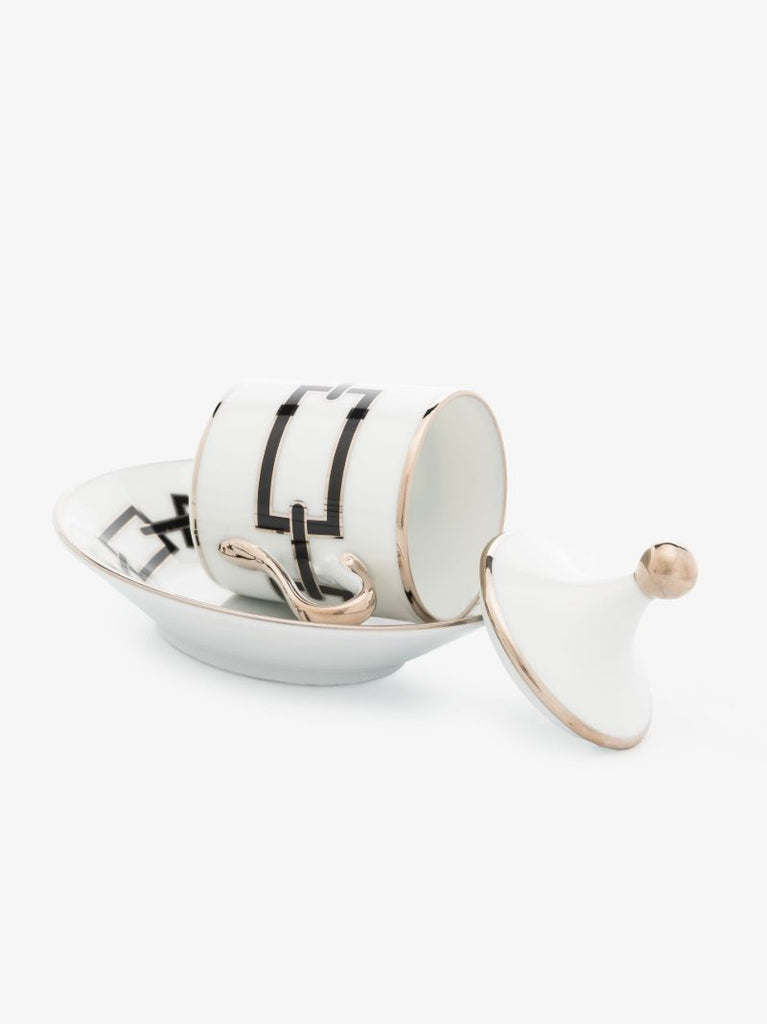 White Catene Nero Porcelain Espresso Cup Set