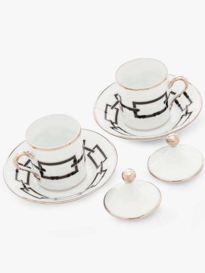 White Catene Nero Porcelain Espresso Cup Set
