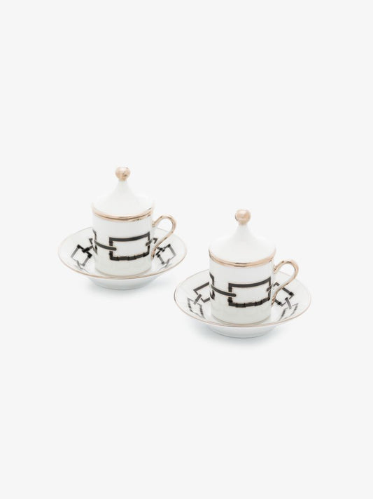White Catene Nero Porcelain Espresso Cup Set