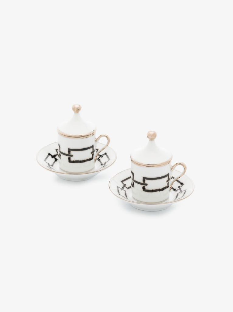 White Catene Nero Porcelain Espresso Cup Set