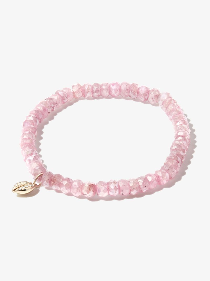 14k Yellow Gold Shell Grapolite Diamond Beaded Bracelet