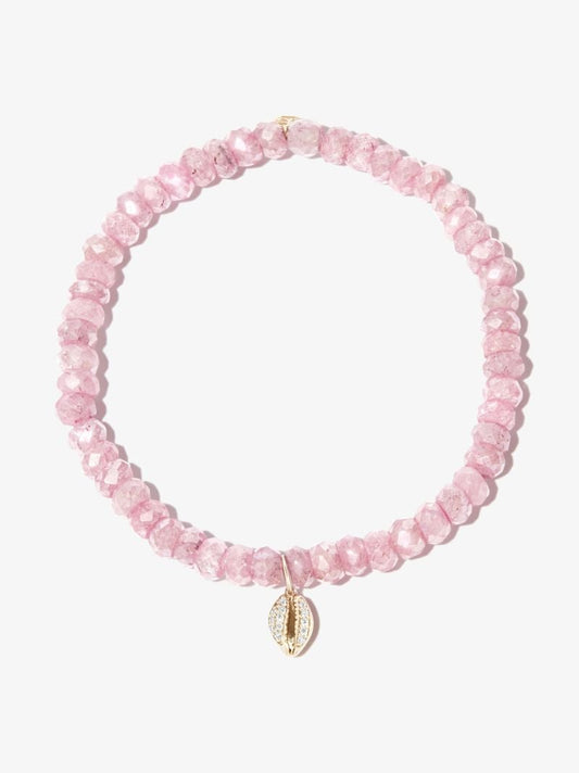 14k Yellow Gold Shell Grapolite Diamond Beaded Bracelet