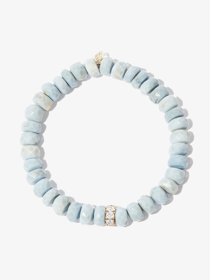 14k Yellow Gold Rondelle Opal Diamond Beaded Bracelet