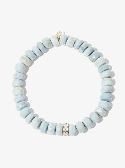 14k Yellow Gold Rondelle Opal Diamond Beaded Bracelet