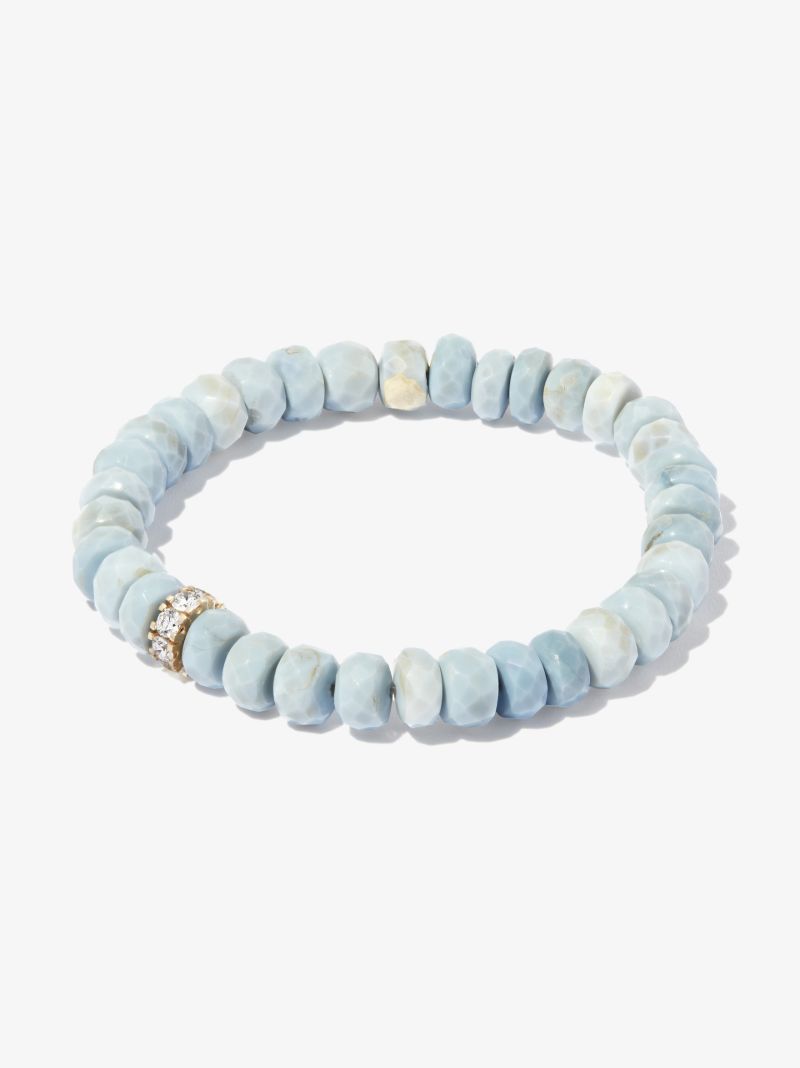 14k Yellow Gold Rondelle Opal Diamond Beaded Bracelet
