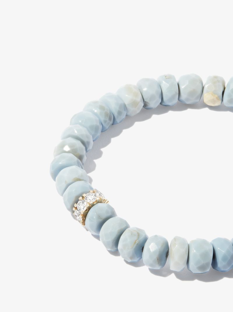 14k Yellow Gold Rondelle Opal Diamond Beaded Bracelet