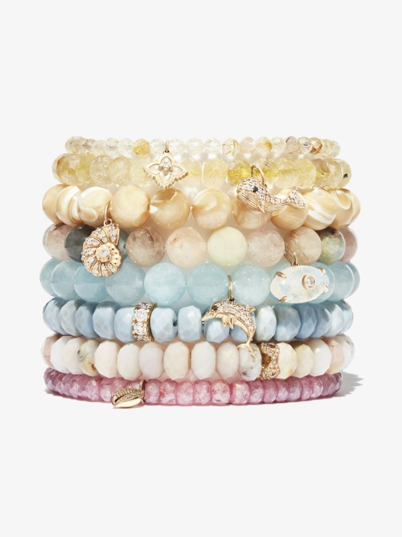 14k Yellow Gold Shell Mother of Pearl Diamond Beaded Bracelet