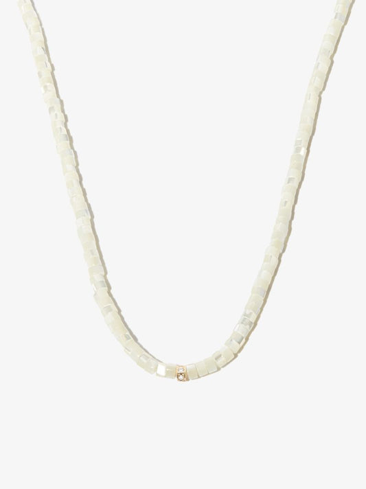 14k Yellow Gold Rondelle Mother of Pearl Diamond Beaded Necklace