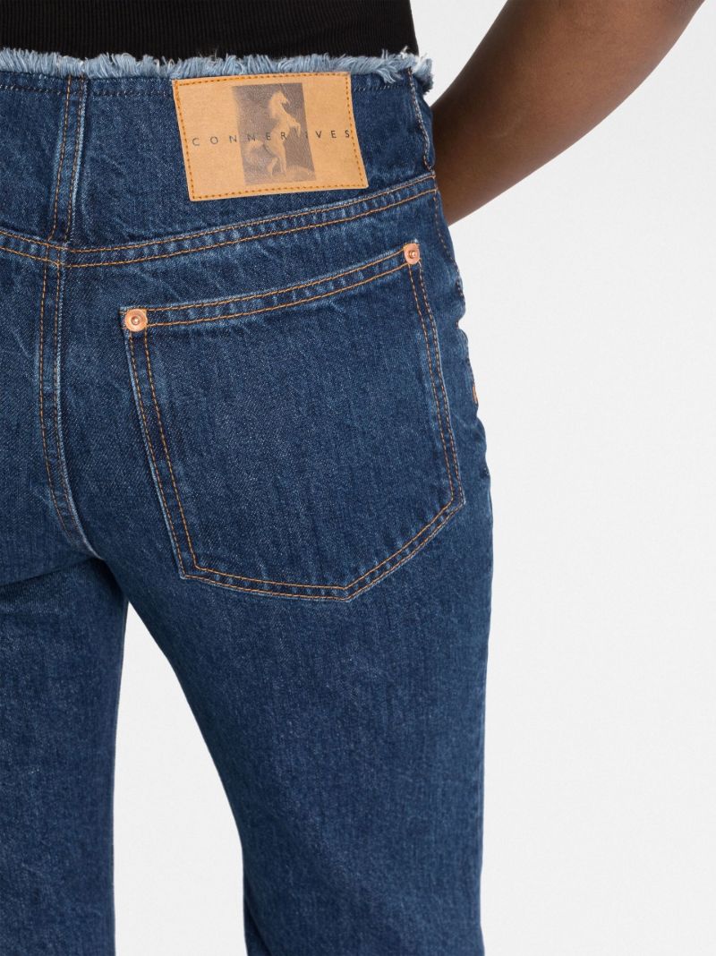 Blue Raw-edge Printed Bootcut Jeans