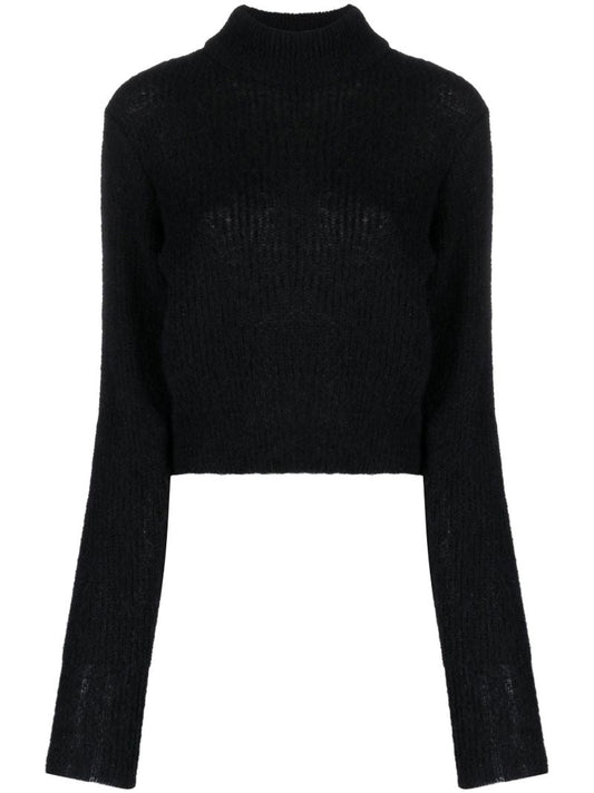 Black Intact Cropped Turtleneck Sweater