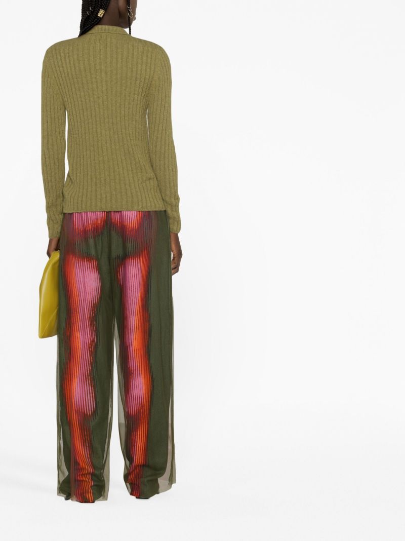 Green Rib-knit Cardigan