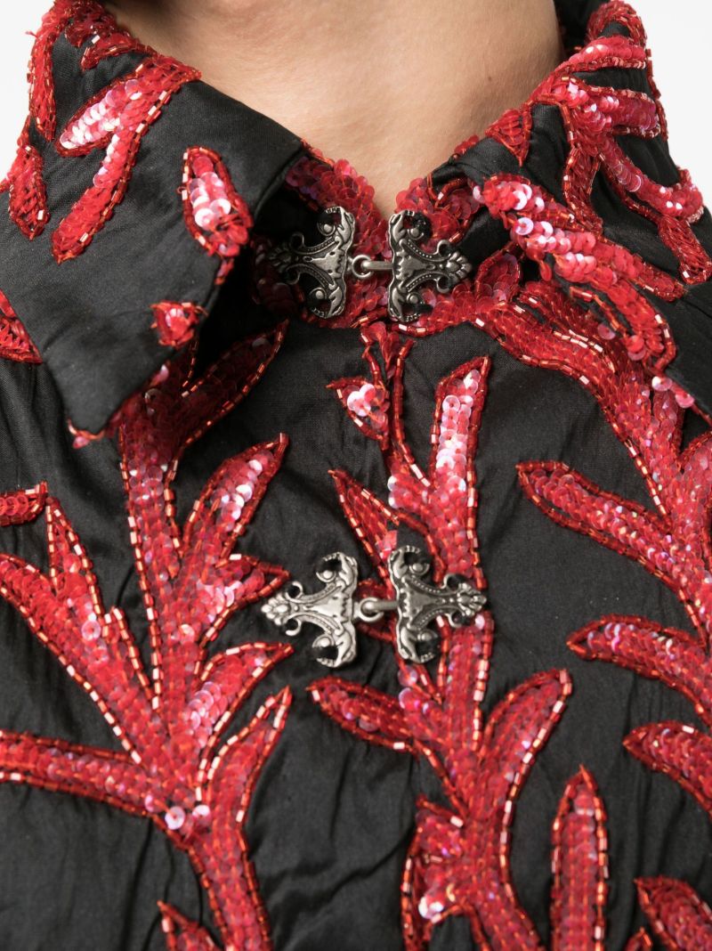 Black Sequin Embroidered Silk Shirt
