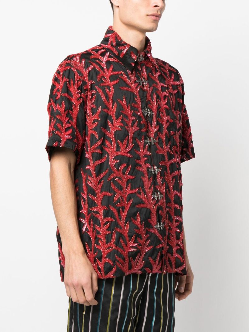 Black Sequin Embroidered Silk Shirt