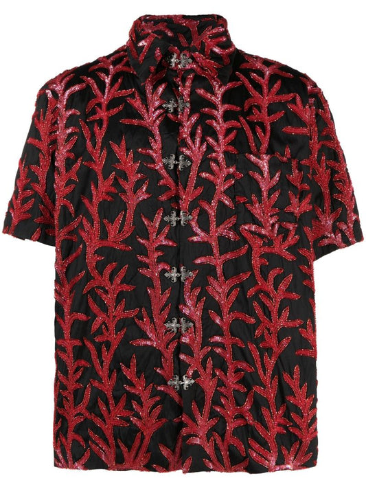 Black Sequin Embroidered Silk Shirt