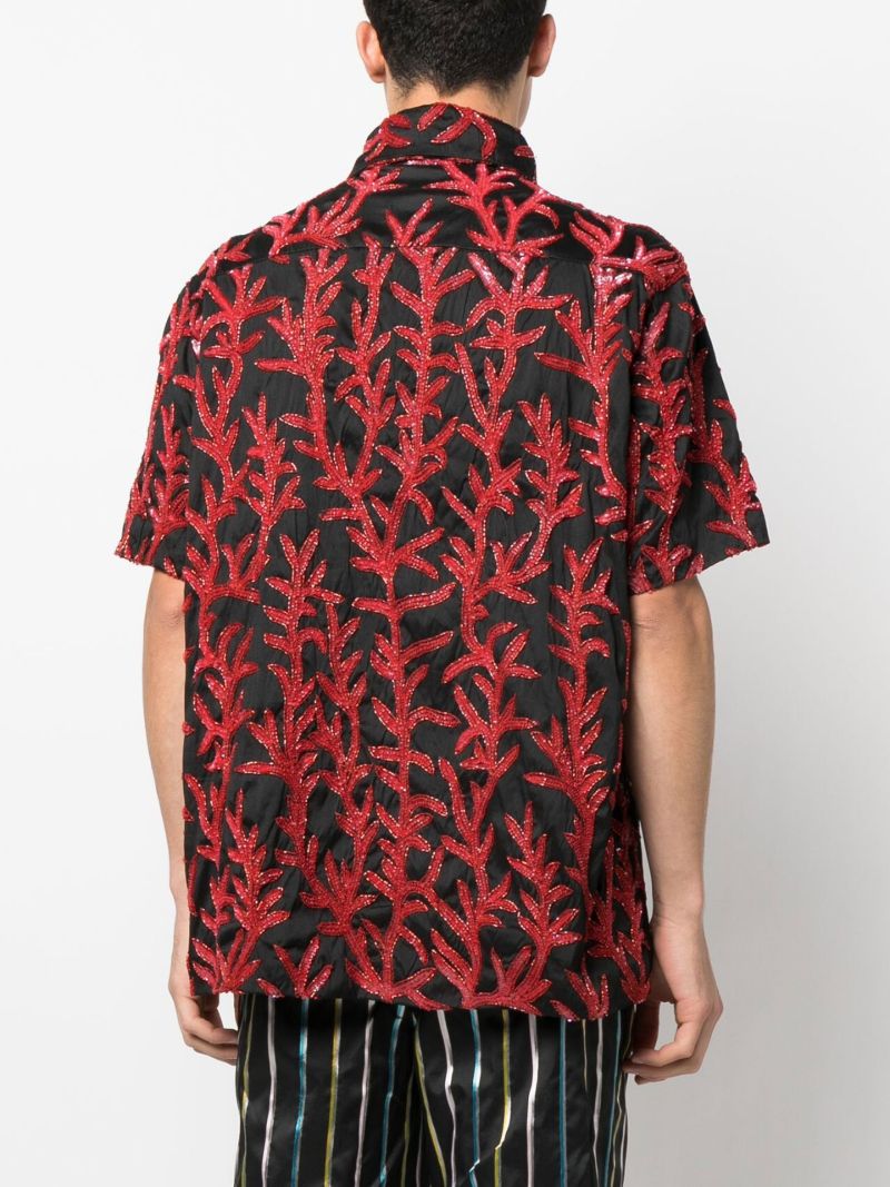 Black Sequin Embroidered Silk Shirt