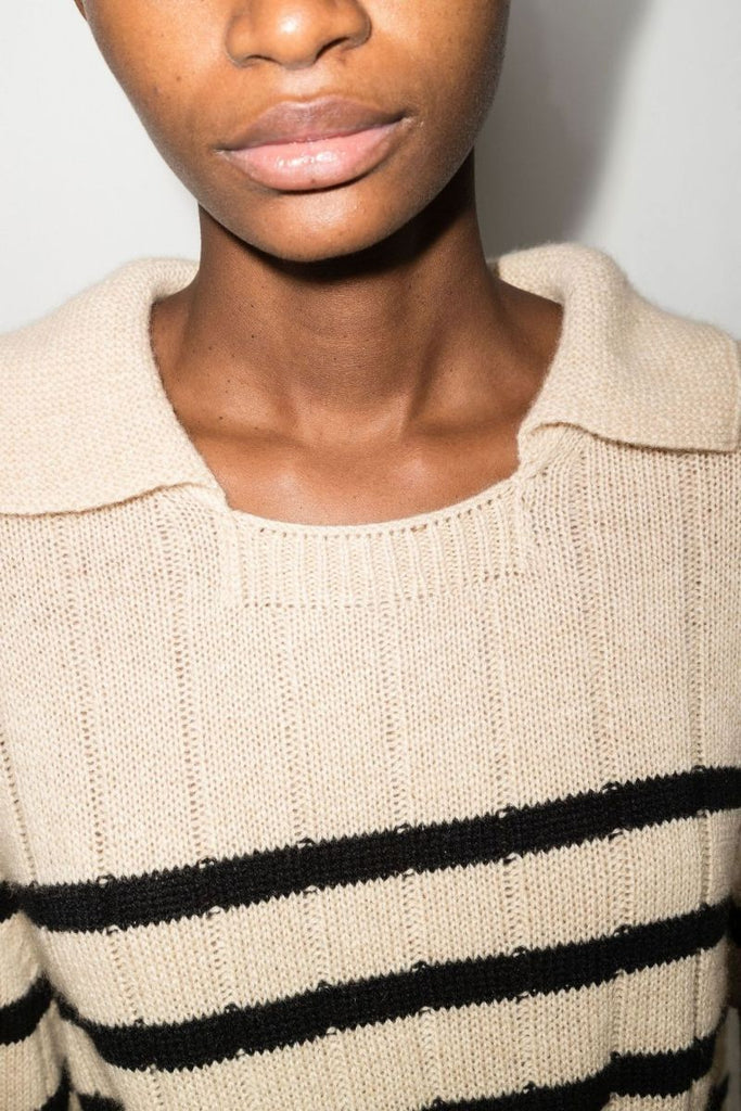 Neutral Mateo Striped Cashmere Sweater
