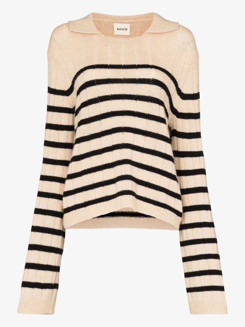 Neutral Mateo Striped Cashmere Sweater