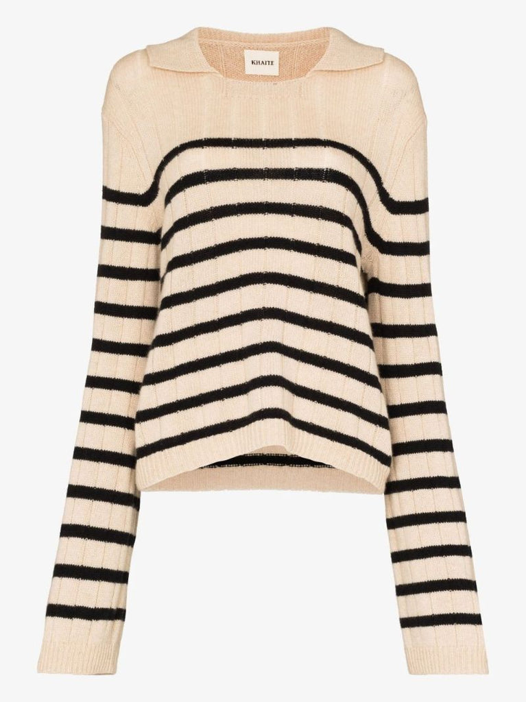 Neutral Mateo Striped Cashmere Sweater