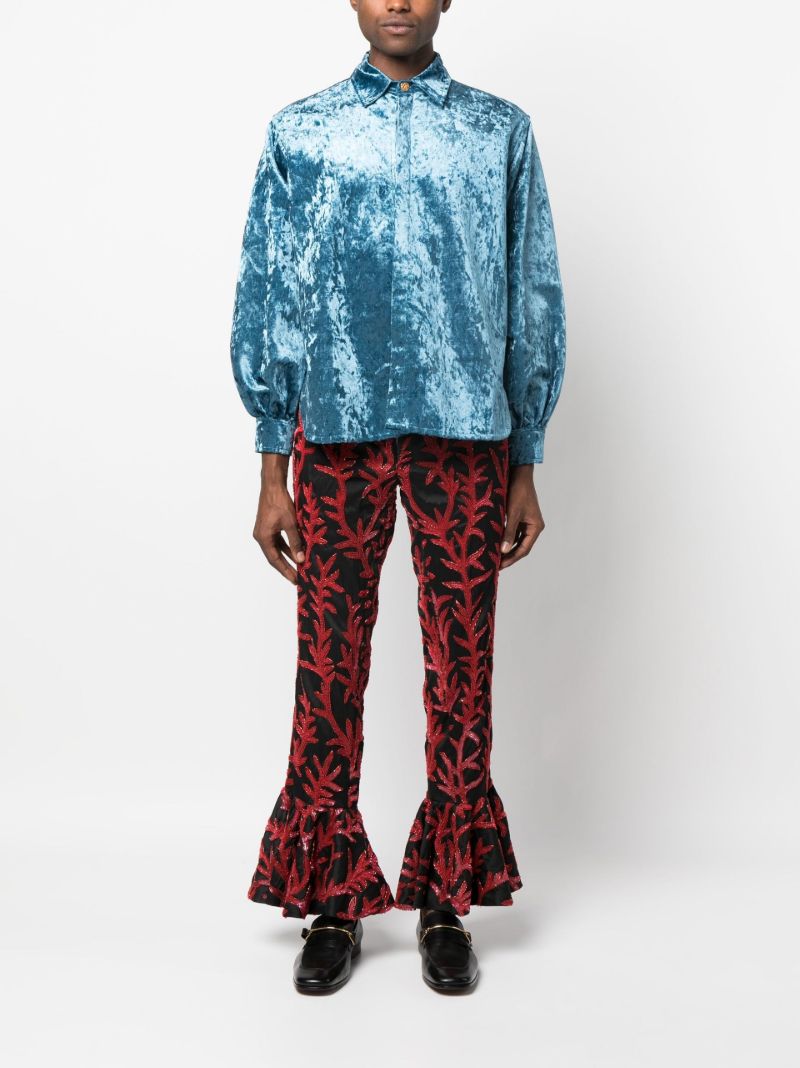 Black Sequin Embroidered Silk Trousers