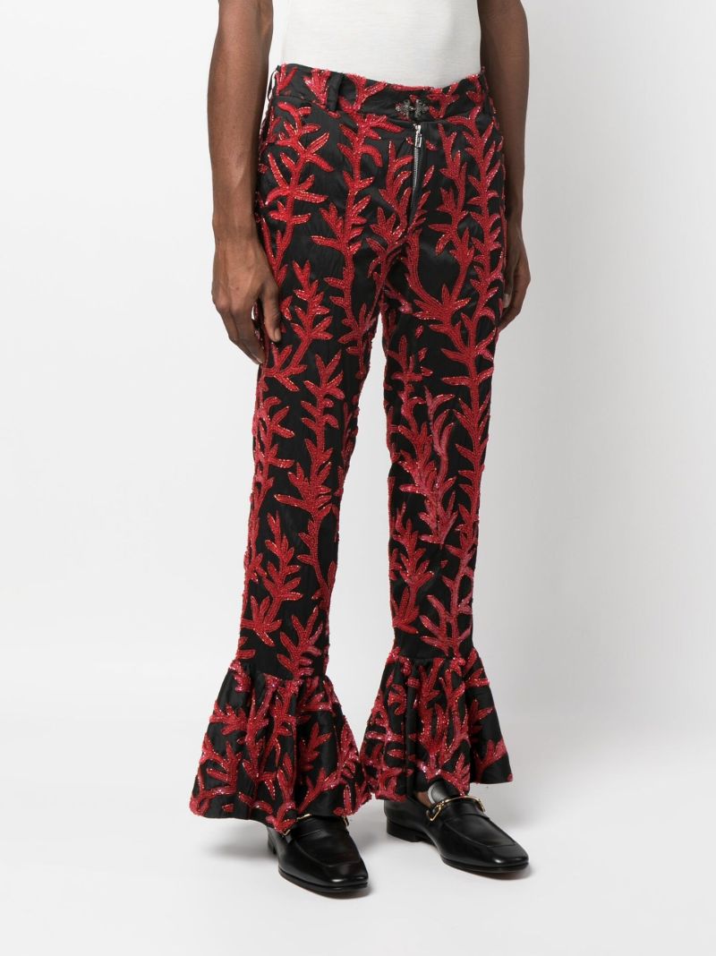 Black Sequin Embroidered Silk Trousers