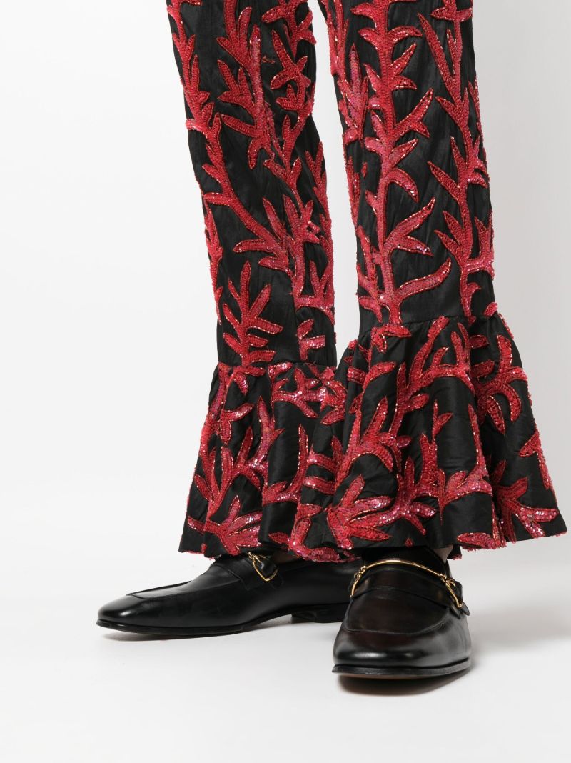 Black Sequin Embroidered Silk Trousers