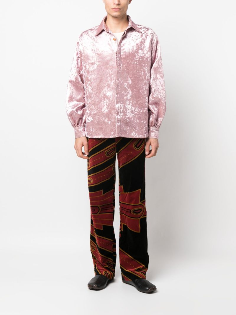 Pink Crushed Velvet Long Sleeve Shirt