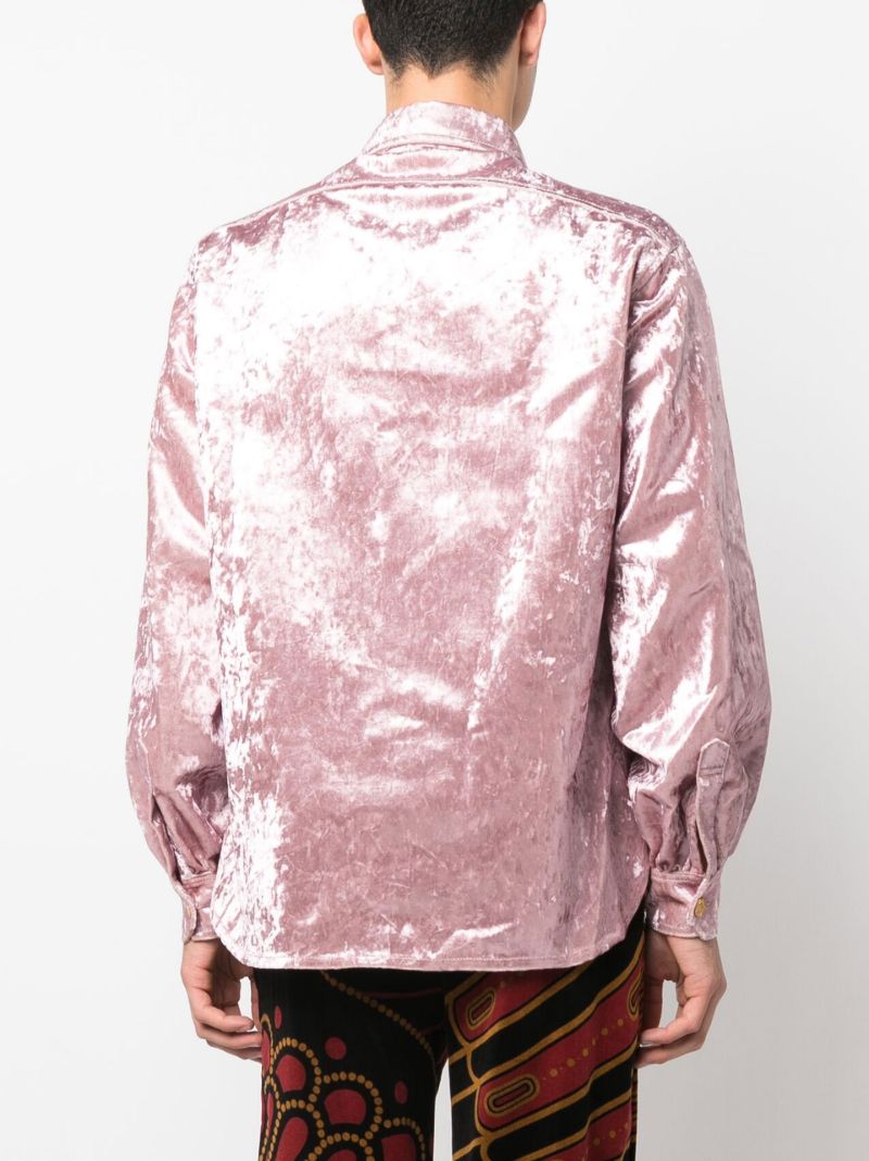 Pink Crushed Velvet Long Sleeve Shirt