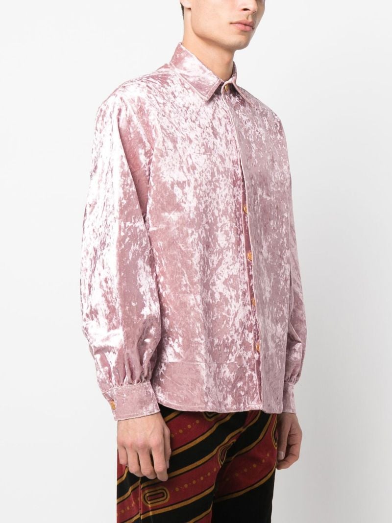Pink Crushed Velvet Long Sleeve Shirt