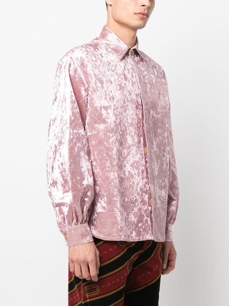 Pink Crushed Velvet Long Sleeve Shirt