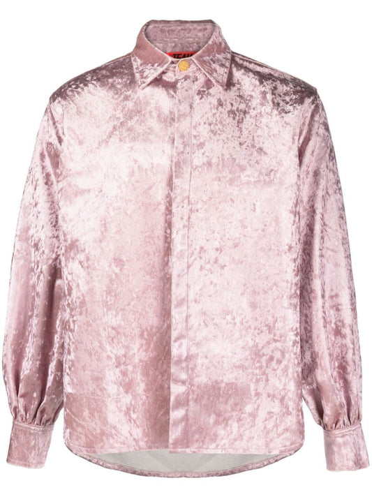 Pink Crushed Velvet Long Sleeve Shirt