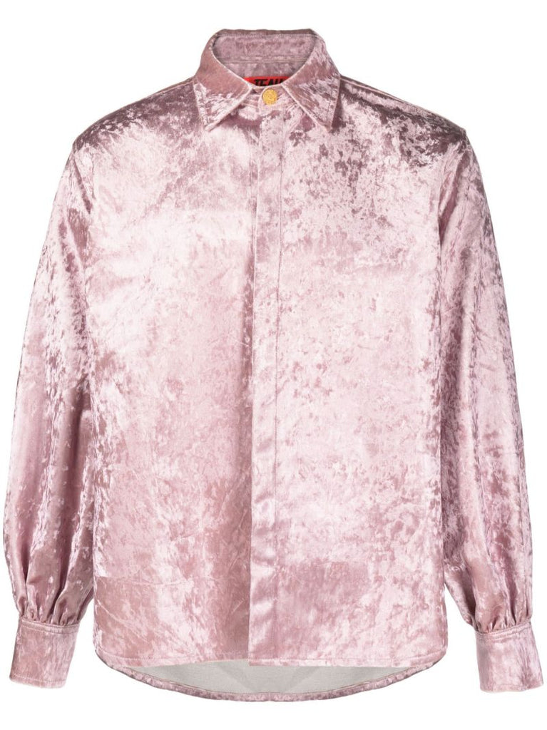 Pink Crushed Velvet Long Sleeve Shirt
