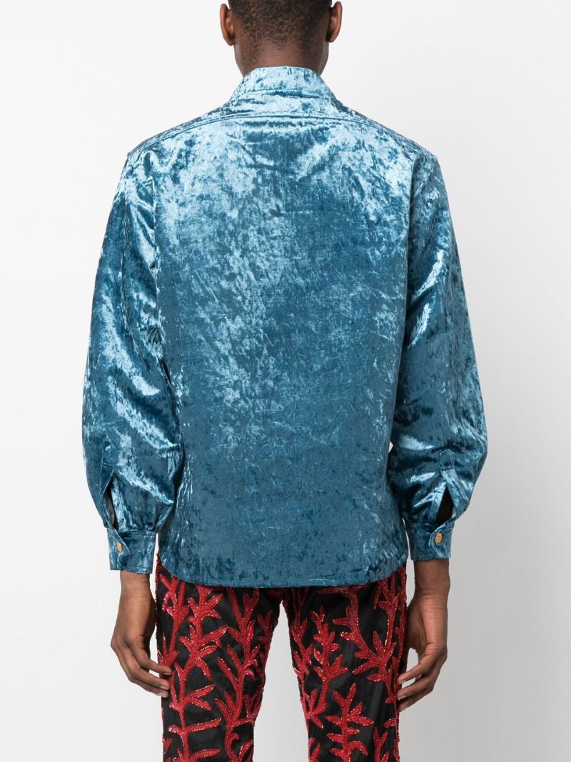 Blue Crushed Velvet Long Sleeved Shirt