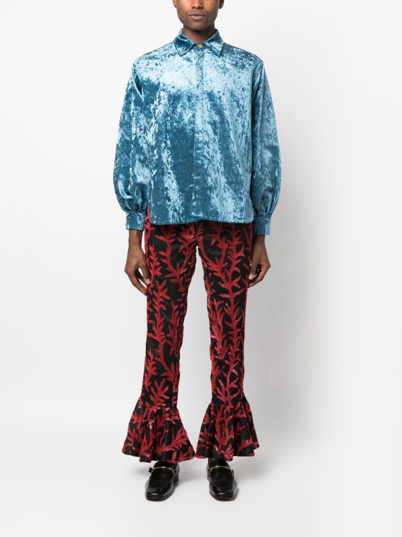 Blue Crushed Velvet Long Sleeved Shirt