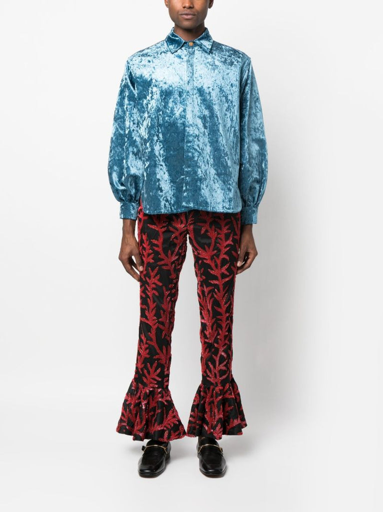 Blue Crushed Velvet Long Sleeved Shirt