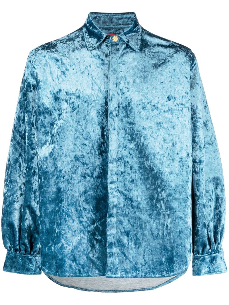 Blue Crushed Velvet Long Sleeved Shirt