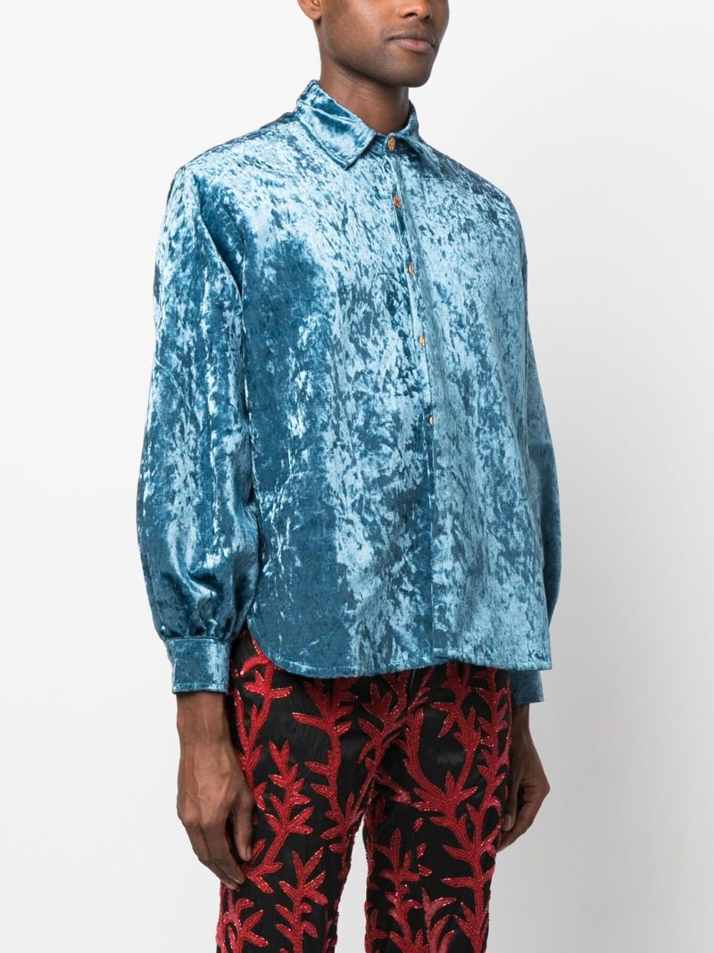 Blue Crushed Velvet Long Sleeved Shirt