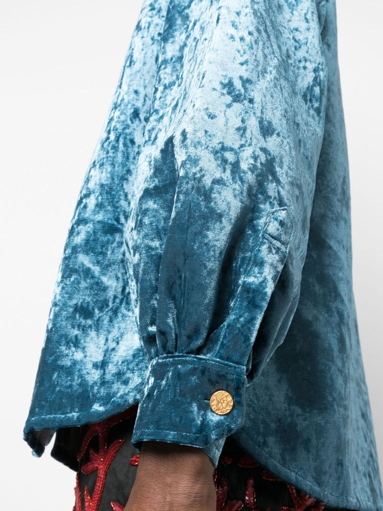 Blue Crushed Velvet Long Sleeved Shirt