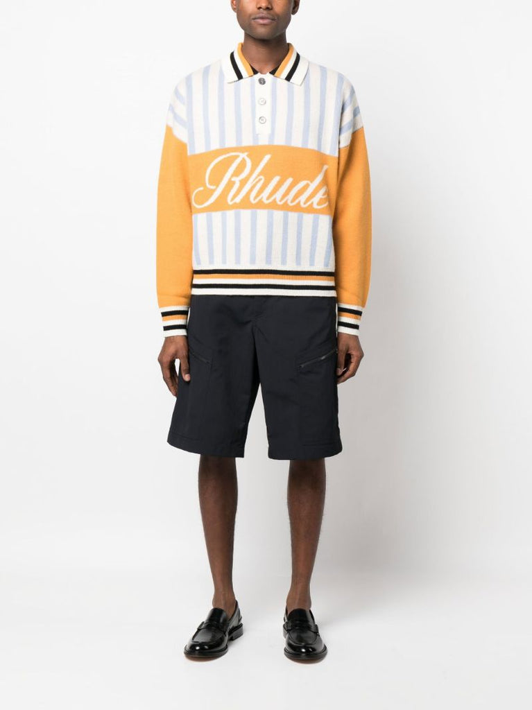 Neutral Logo Intarsia Knit Polo Shirt