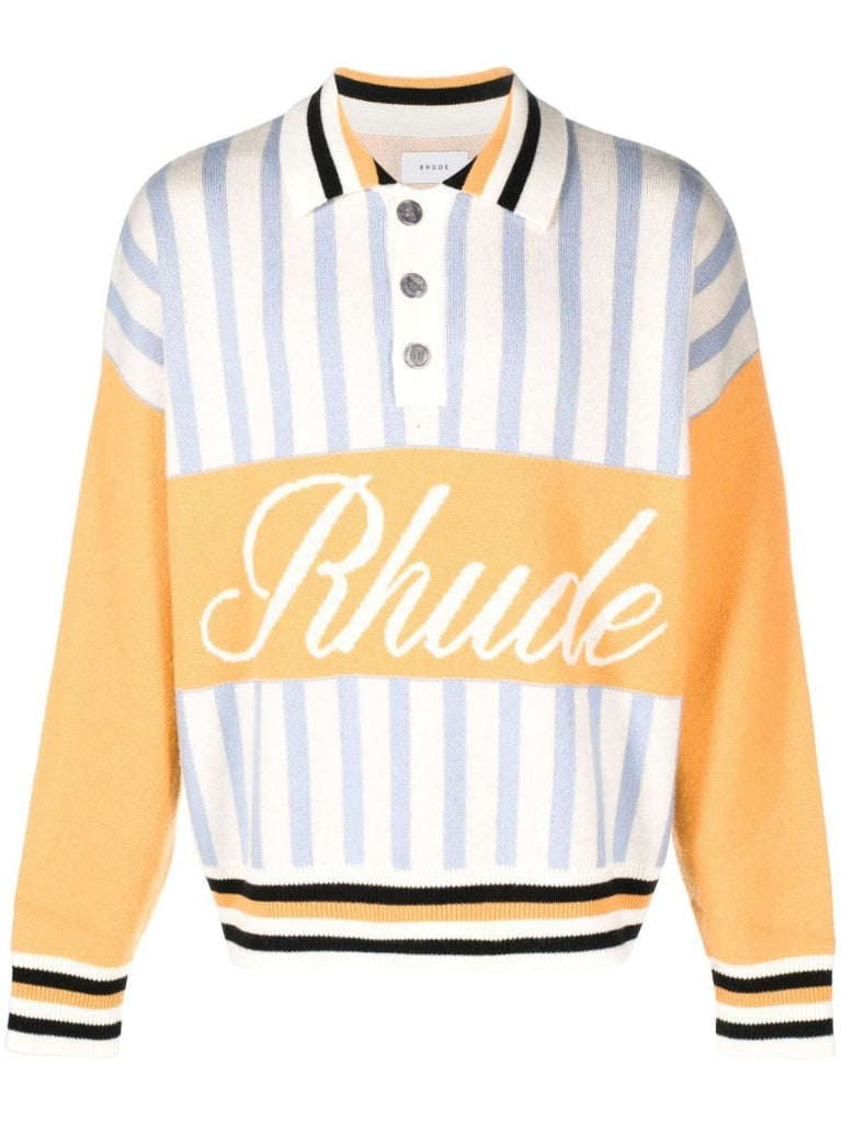 Neutral Logo Intarsia Knit Polo Shirt