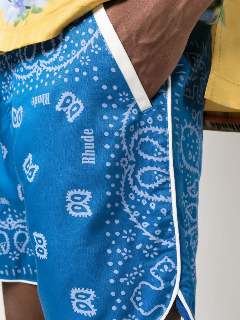 Blue Bandana Print Track Shorts