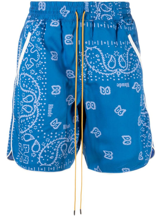 Blue Bandana Print Track Shorts