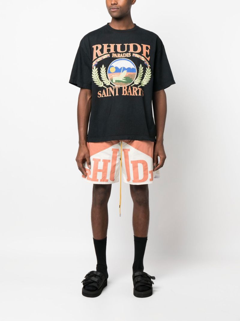 Orange Logo Print Track Shorts