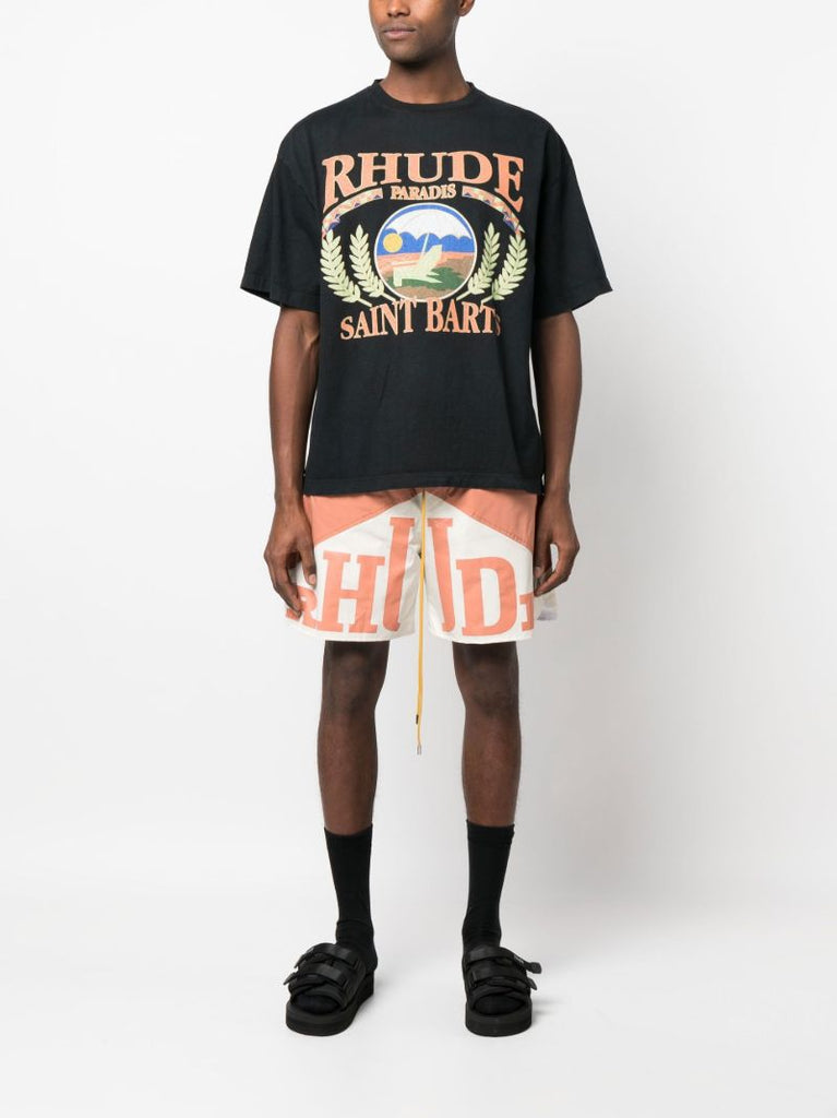 Orange Logo Print Track Shorts