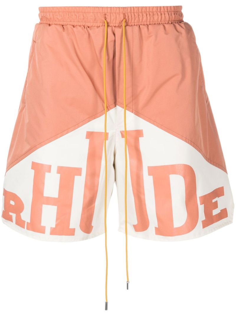 Orange Logo Print Track Shorts